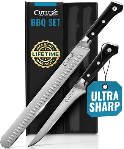 Cutluxe Carving Knife Set for BBQ & Brisket  Razor Sharp German Steel Slicing and Boning Knife for Meat Cutting, Full Tang & Ergonomic Handle, Grill