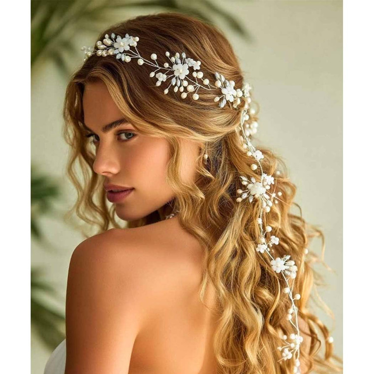 Unicra Wedding Crystal Flower Hair Vine Bridal Headpiece Headbands Wedding Hair Accessories for Brides (Gold)