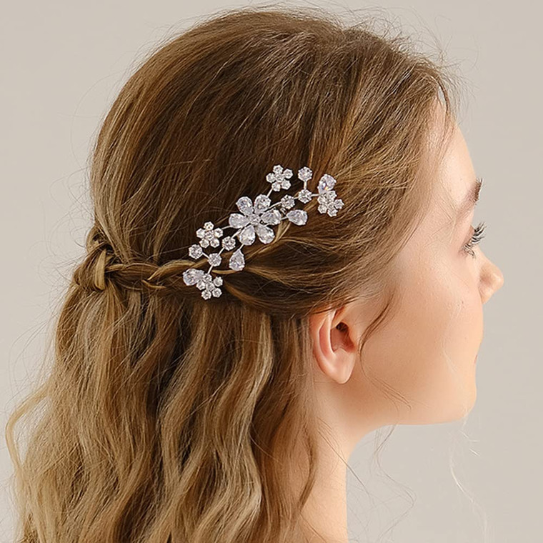 Missgrace Silver Bride Wedding Prom Sparkling Simple Zircon Side Hair Comb Crystal Rhinestones Flower Hair Comb Clips Bridal Hair Accessories Hair Pi