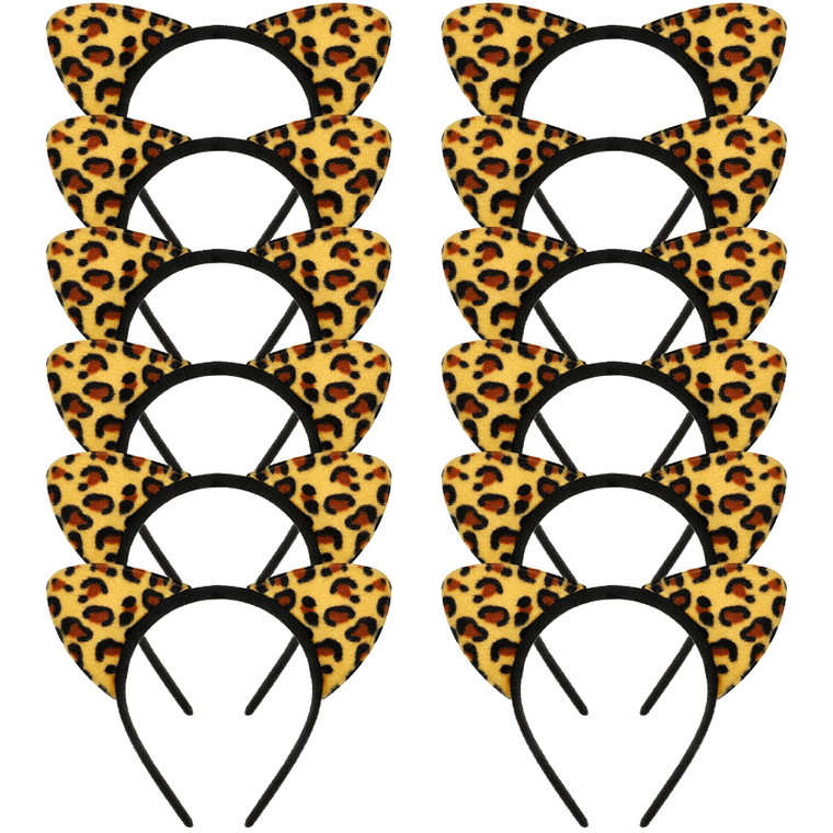 WILLBOND 12 Pieces Cheetah Ears Headband for Women Leopard Cat Ears Headband Holiday Party Supplies(Classic Leopard Series)