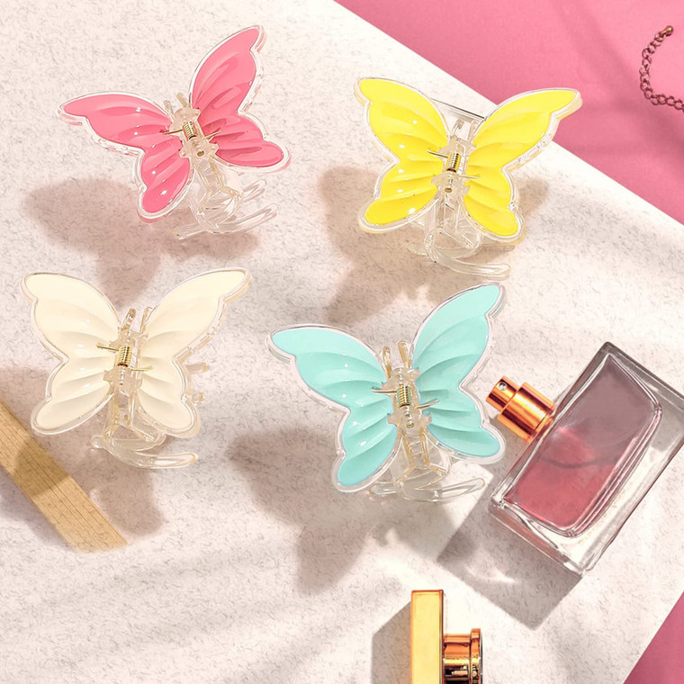 4 Pack Butterfly Hair Clips for Women, Multicolored Butterfly Claw Clips, Non-Slip Hair Claw Clips, Beautiful Butterfly Jaw Clips Hair Accessories fo