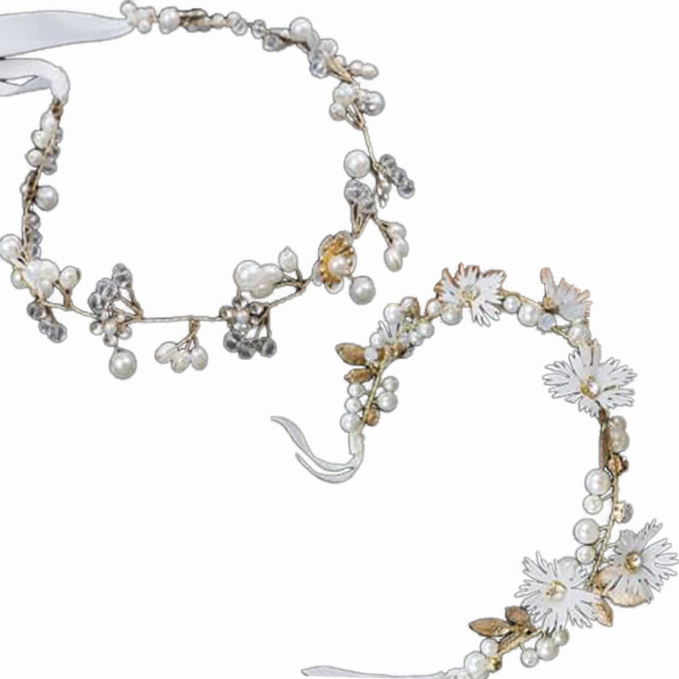 2 Pieces Wedding Flower Girl Headpiece Bridal Hair Vines Princess Hair Accessory Floral Girl Headband Rhinestone Pearl Headband for Women Girls Commu