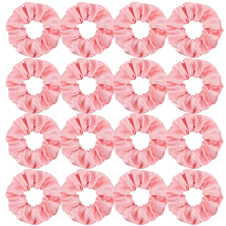 16 Pacs Pink Satin Scrunchies Bridesmaid Proposal Gifts Hair Ties Scrunchies for Women Girls Bachelorette Party Favors(Pink)