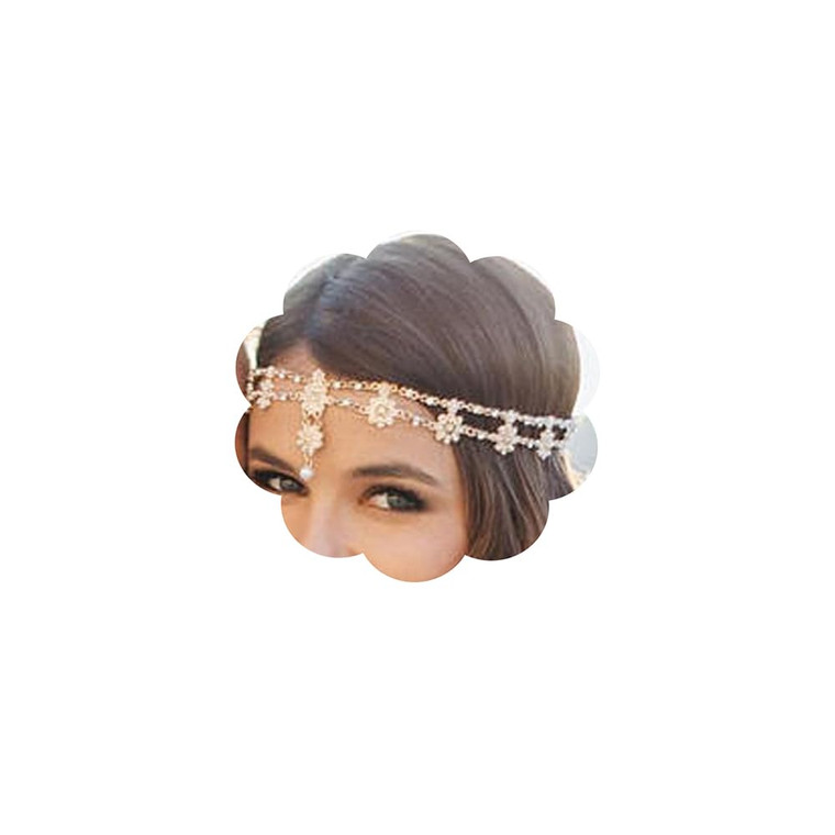 FXmimior Bridal Women Flower Vintage Bohemian Headbands Head Chain Crystal Halloween Headpiece Wedding Hair Jewelry Hair Bands