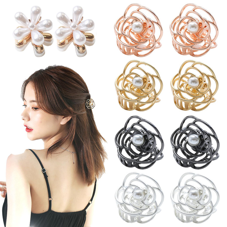 JINBUYAO 10pcs Flower Style Small Metal Hair Claw Clips Fancy Pearl Hair Clip Sweet Hair Accessories for Women and Girls Mini Decorative Hair Clips