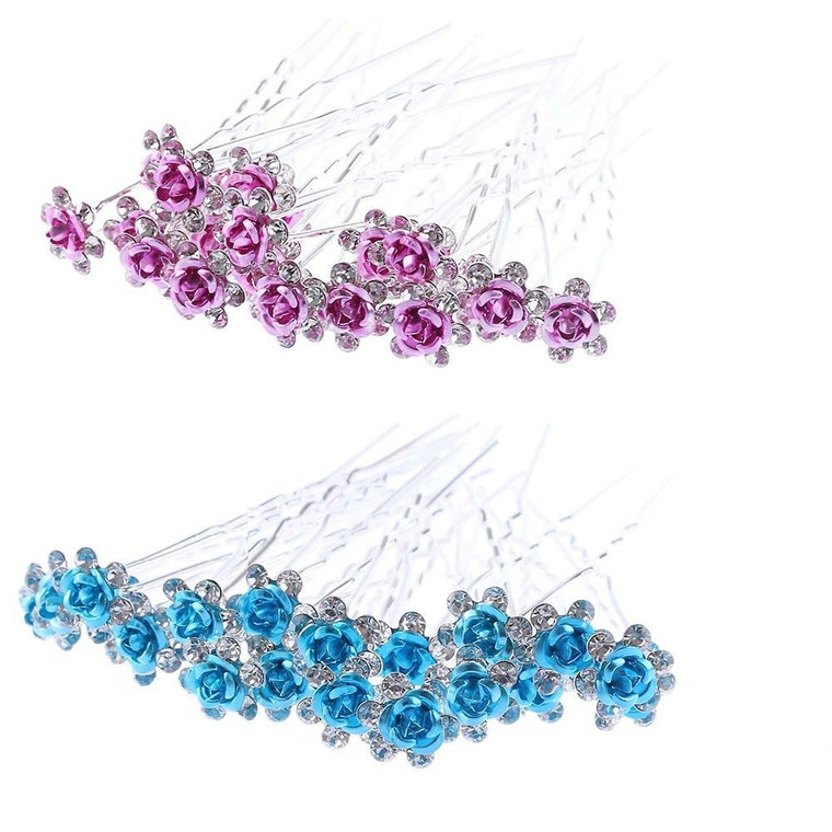 40 Pieces Rose Flower Rhinestone Hair Clips U Shaped HairPins Women and Girls Hair Jewelry Accessories