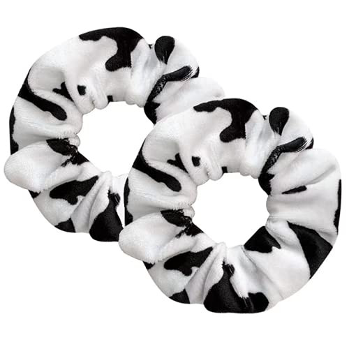 KDDOM 2 PCS Cow Pattern Velvet Hair Scrunchie,Ponytail Holders Elastic Hair Ties Rope Headwear Hair Accessories for Girls and Women