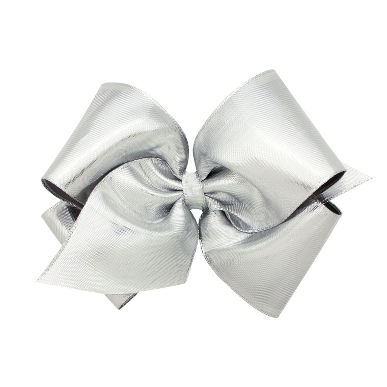 Wee Ones Girls' Metallic Overlay Hair Bow on a WeeStay No Slip Clip, King, Silver