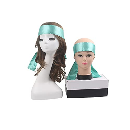 AllMatchWigs 2pcs Edge control soft satin headband 2.4inch width hair wrap bands 20 color choice (turquoise)