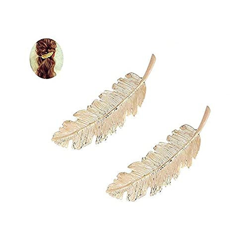 2Pcs Gold Vintage Alloy Feather Leaf Hair Clips Barrettes Hairpin Luxury Hair Comb Clips Women Hair Jewelry Hair Clips