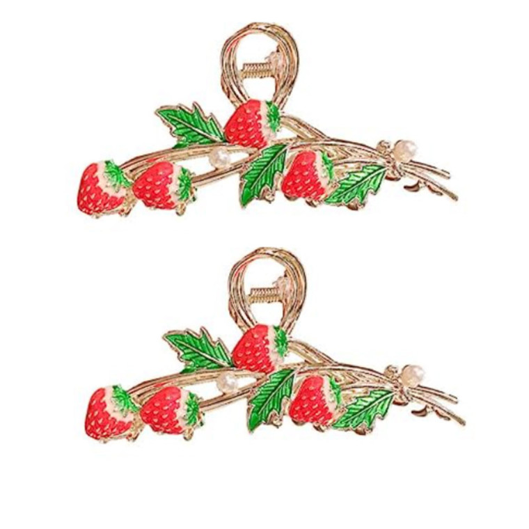 2pcs Red Strawberry Metal Hair Claw Clips, Non-Slip No Broken Strong Hold Hair Clamps Large Hair Claw Nonslip Hair Barrettes Fashion Hair Accessories