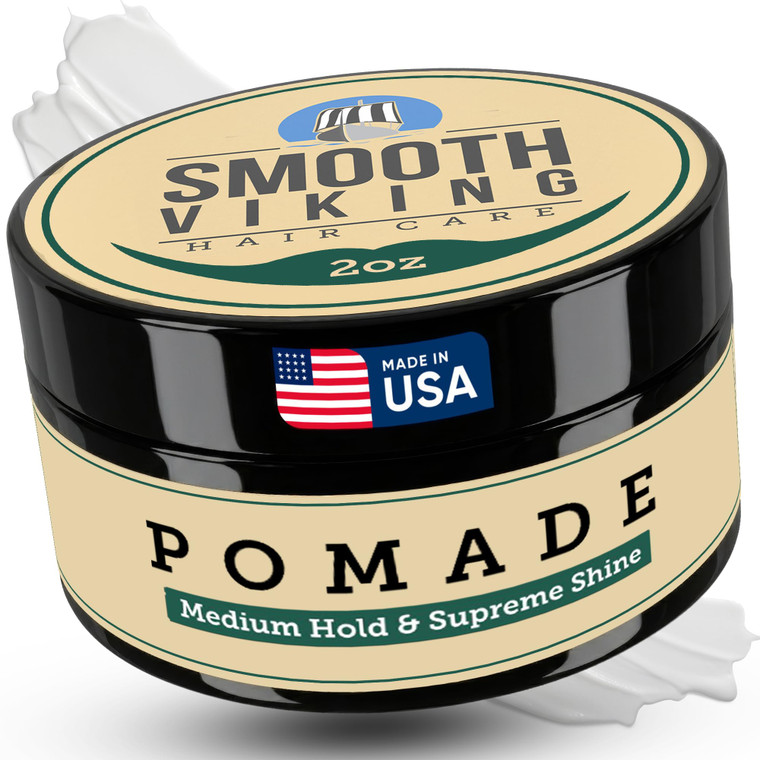 Smooth Viking Medium Hold & High Shine Pomade - Water Based Hair Cream for Curly, Thick & Straight Hair - Men's Hair Product - Made in USA, 2oz