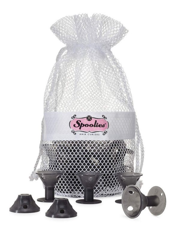 Spoolies Original Hair Curlers, Heatless Silicone Rollers for Natural Hair, Hair Extension plus Wigs, Made in USA, Patented (Shadow Black)