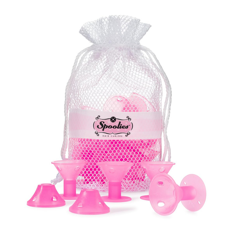 Spoolies Original Hair Curlers, Heatless Silicone Rollers for Natural Hair, Hair Extension plus Wigs, Made in USA, Patented (Playful Pink)