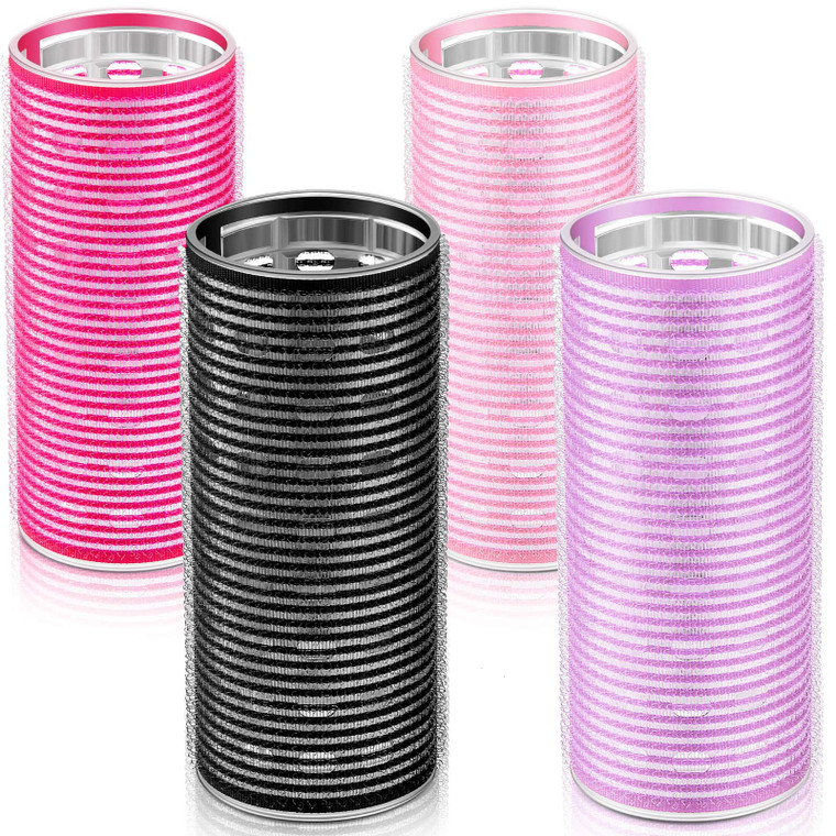 WILLBOND 4 Pcs Long Hair Rollers for Bangs Aluminum Core Curlers Thermal Self Grip Roller for Long and Medium Hair Women Hairstyle(4.7 x 2 Inch,Rose