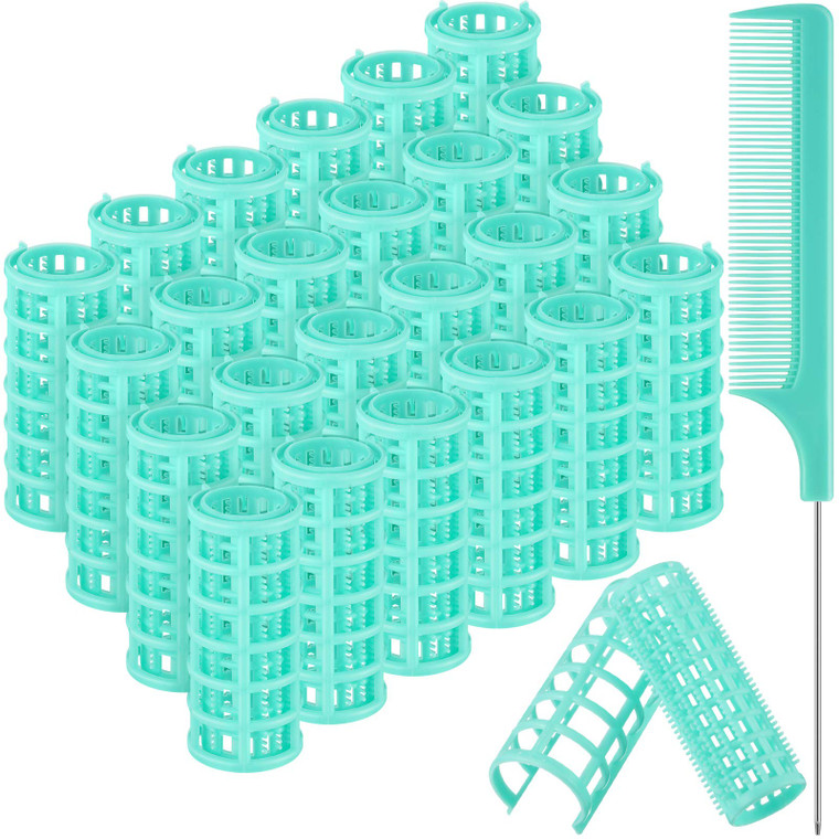 Syhood 24 Pieces Hair Roller, Small Size Plastic Hair Rollers Curlers with Steel Pintail Comb for Short Long Hairdressing Styling Tools (0.98 x 2.67
