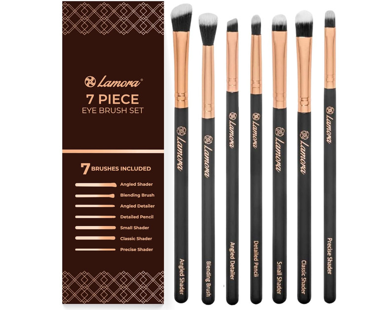 Eye Makeup Brushes Eyeshadow Brush Set - 7pcs Soft Synthetic Eyeshadow Blending Brush Kit - For Blending Eyeshadow, Eyeliner, Crease, Eyebrow - Long