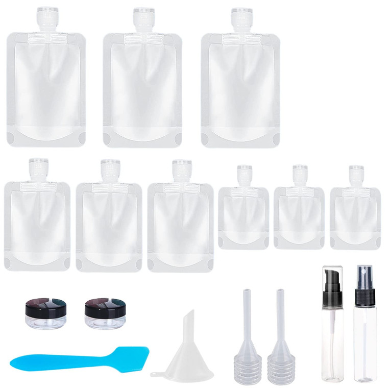 SEQUHITKU 17 Pack Travel Pouches for Toiletries,TSA Approved,Portable Containers,Stand Up Pouch,Refillable Travel Accessories for Shampoo Conditioner