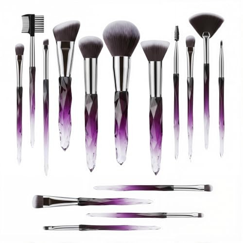 Kingtree Makeup Brushes, 15PCS Crystal Makeup Brush Set Premium Synthetic Foundation Face Powder Foundation Eyeshadow Brushes Professional Make Up Ki