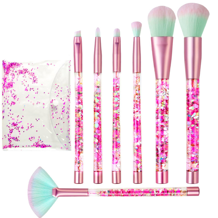 Hawetimher Makeup Brush Set Pink Glitter,Unicorn Foundation Sparkles Cute Fan Powder Blush Lip Highlight Eye shadow Eyebrow Makeup Brushes Set with L