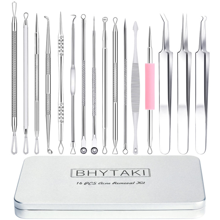 Blackhead Remover Tools, 16 PCS Pimple Popper Tool Kit, Acne Blackhead Tools for Blemish, 410 Premium Professional Stainless Acne Pimple Extractor To