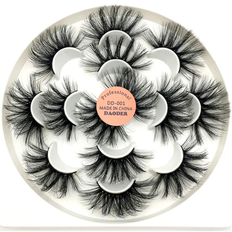 DAODER False Eyelashes 25mm Lashes Wispy Long 8D Mink Lashes Dramatic Volume Fluff Eye Lashes Pack for Women 7Pairs Soft Reusable Fake Eyelashes