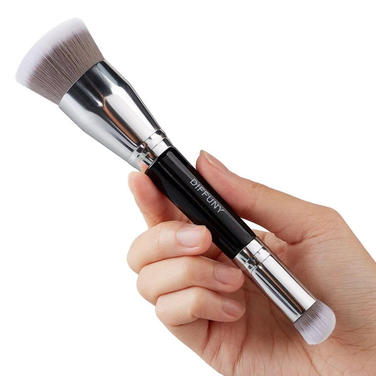 DIFFUNY Large Makeup Brushes Double Ended Foundation Brush & Concealer Brush, Flat Top Kabuki Foundation Brush for Liquid, Cream, Blending, Buffing,