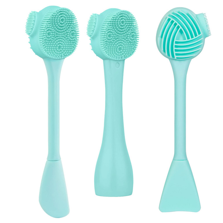 Silicone Facial Cleansing Brush 3 Pack, Beomeen 4 in 1 Handheld Face Scrubber for Deep Gentle Exfoliating, Double-Ended Face Wash Scrub Brush for Fac