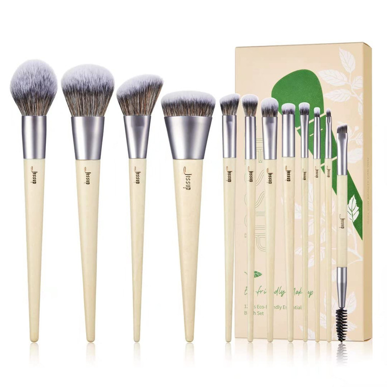 Jessup Vegan Makeup Brushes Set Premium Synthetic Powder Foundation Highlight Concealer Eyeshadow Blending Eyebrow Liner Spoolie Brush Set Burlywood