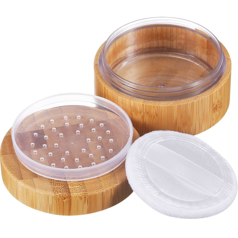 Frienda 30 ml Bamboo Loose Powder Puff and Container Empty Dusting Powder Jar for Body Face Makeup Travel Box Compact Case Holder with Sifter Lids an