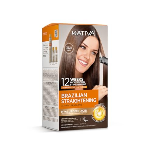 KATIVA Brazilian Keratin Treatment Kit at home Formaldehyde Free Hair Straightening with Hyaluronic Acid, Up to 12 Weeks Frizz Control for Curly, Wav