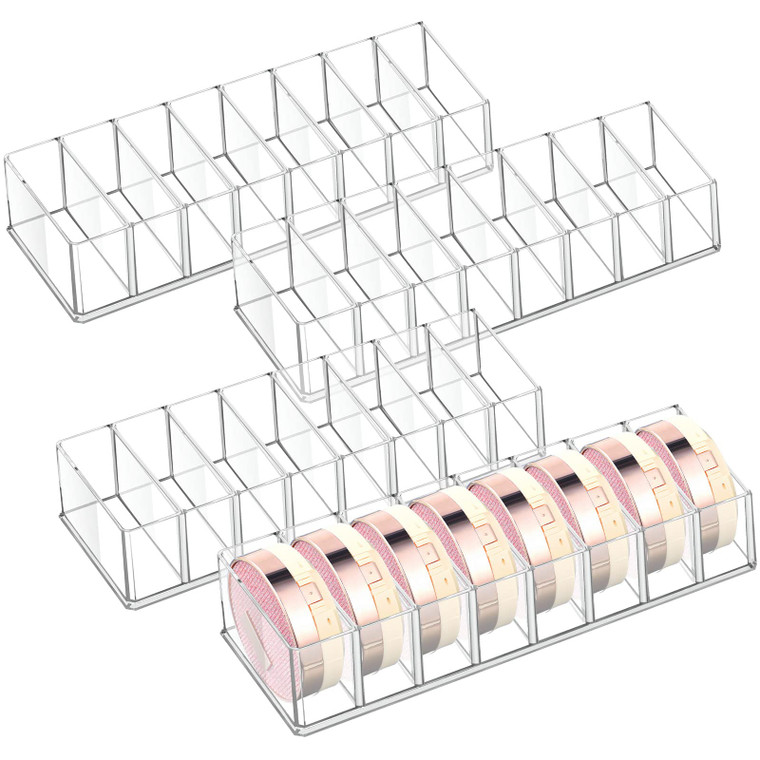 Tuanse 4 Pcs Acrylic Makeup Compact Organizer Detachable 8 Spaces Clear Vanity Drawer Organizer Eyeshadow Palette Storage for Lipstick Highlighter, S