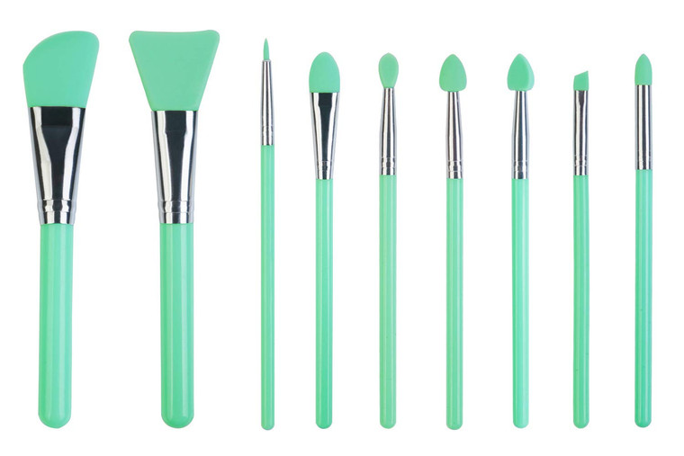 LORMAY 9Pcs Silicone Makeup Brush Set. Applicators for Facial Mask, Eyeliner, Eyebrow, Eye Shadow and Lip Makeup, and UV Epoxy Resin Craft Kit (Mint