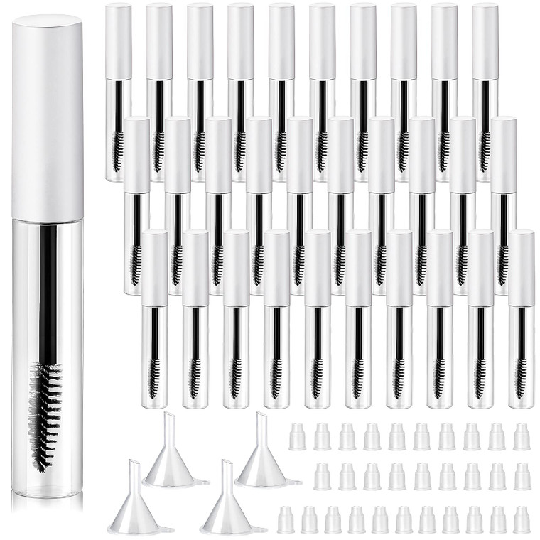 Maitys 30 Pack 10 ml Empty Mascara Tubes with Brush Wand Refillable Eyelash Cream Container Bottle with Funnels Leak Stoppers for Castor Oil/eyebrow