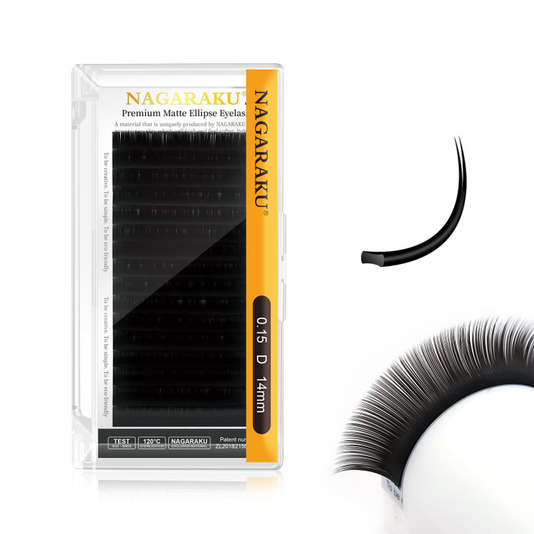 NAGARAKU Double Tips Ellipse Eyelash Extensions Lighter Thinner Flat Split Tips Individual Lash 0.15mm D curl 14mm Matte Black Faux Mink Classic Fals