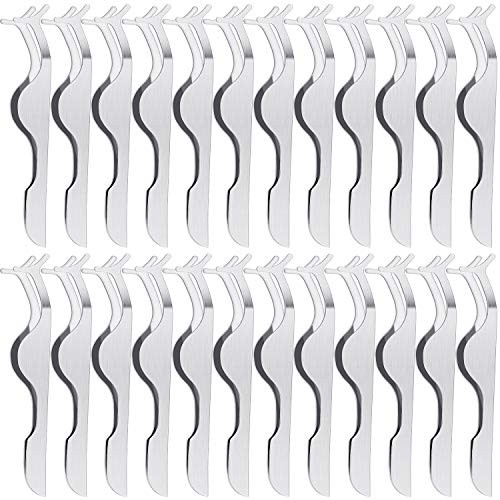 24 Pieces False Eyelashes Applicator Tool Stainless Steel Eyelash Extension Tweezers Remover Clip Tweezers Nipper Eyelash Auxiliary Clip for Women Ma