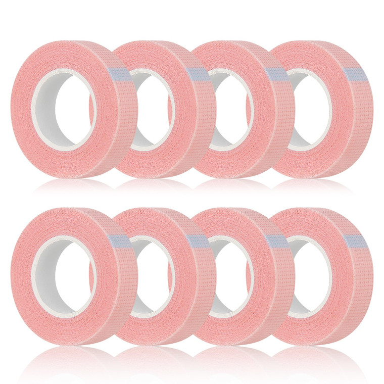 Flezoo 8 Rolls Lash Tape, 9m/10 Yard Pink Adhesive Breathable Fabric Eyelash Makeup Eye Tape for Eyelash Extensions Supplies