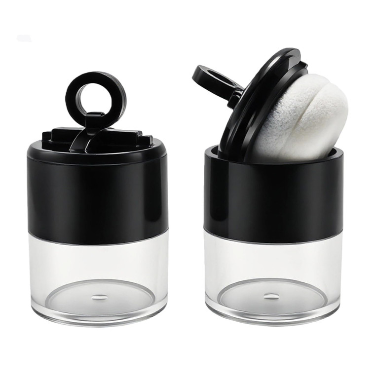 XINGZI 2Pcs 10g/0.34oz Black Mini Empty Refillable Loose Powder Box with Powder Puff Cap and Sifter DIY Cosmetic Foundation Powder Case Blusher Finis
