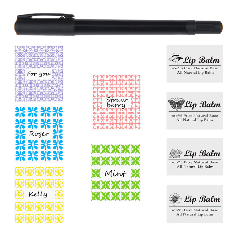 Labels for Lip Balm Tubes - Value Pack of 400 Stickers - 200 Writable & 200 Printed - Self Adhesive - Fineliner Pen Included