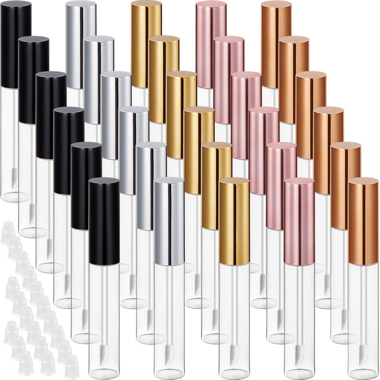 Blulu 30 Pcs 10 ml Lip Gloss Tubes Bulk Empty Refillable Lip Balm Bottle Clear Plastic Gloss Container Reusable Lipstick Bottle with Rubber Insert fo