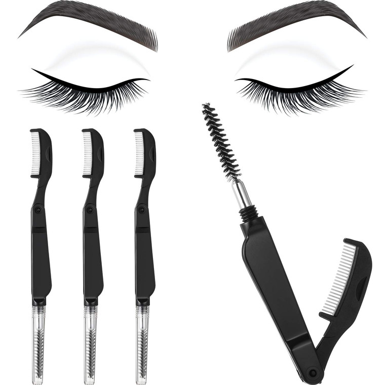 Boao 4 Pcs Eyelash Combs Eyebrow Combs Foldable Eyelash Separator Tool Stainless Steel Teeth Brow Brushes Mascara Brushes Eyebrow Spoolie Grooming Ma