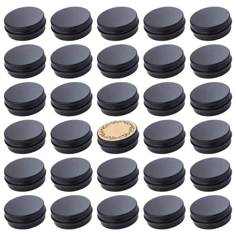 1 oz / 30ml Screw Top Aluminum Tin Jar with Screw Lid and Blank Labels (Black - Pack of 32)