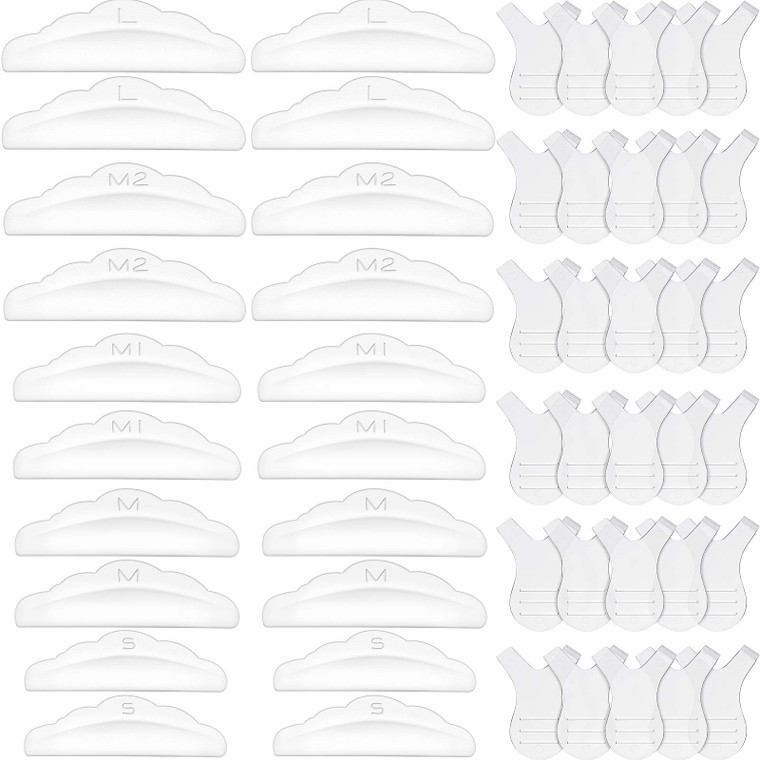 Maitys 20 Pieces Lash Lift Pads Rods Silicone Eyelash Perming Curler and 30 Pieces Y Shape Eyelash Brush, Silicone Perming Curler Makeup Tools, Reusa