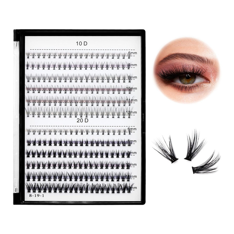 Bodermincer Lash Extension 240pcs C Curl 10D/20D Cluster 8/9/10/11/12mm,10/11/12/13/14mm,12/13/14/15/16mm Mixed Individual Cluster Lashes (10D+20D 8/