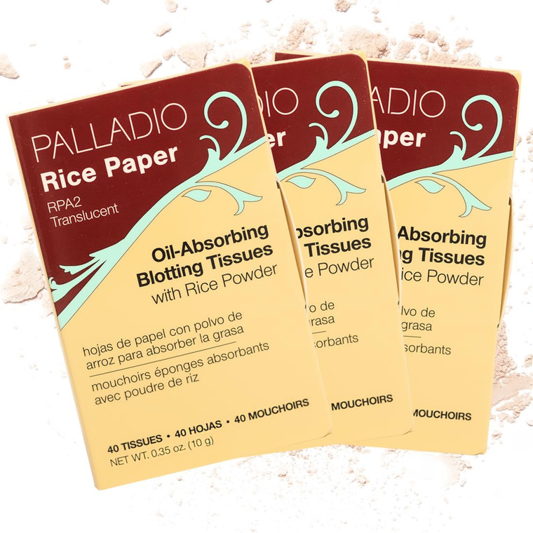 Palladio Rice Paper Facial Tissues for Oily Skin, Face Blotting Sheets Made from Natural Rice, Oil Absorbing Paper with Rice Powder, 2 Sided, Instant