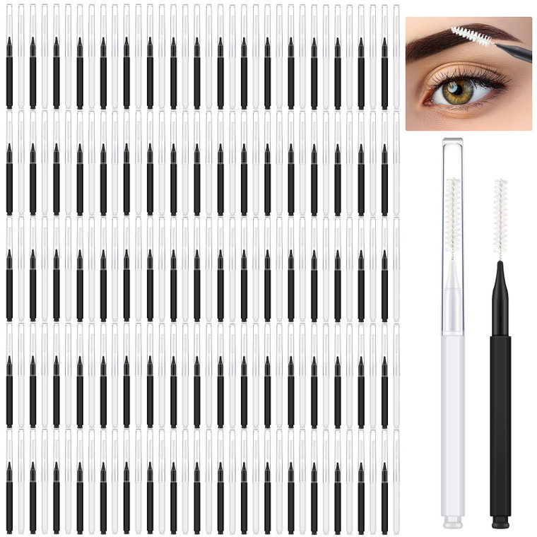 Patelai 150 Pieces Micro Eyebrow Brush with Cap Brow Lamination Spoolie Comb Lift Tools Lash Filler Eyelashes Extensions Eyebrows(Black and White)