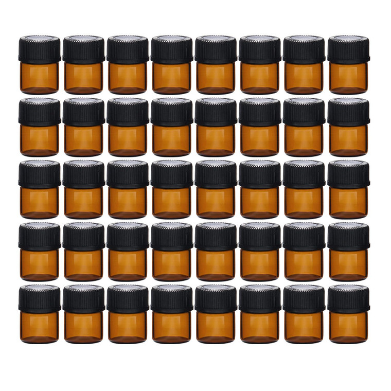 Elfenstall- 100pcs 1ml (1/4 dram) Amber Mini Glass Bottle 1cc Amber Vial Small Essential Oil Perfume liquid Sample Bottle + 1PC Clean Cloth