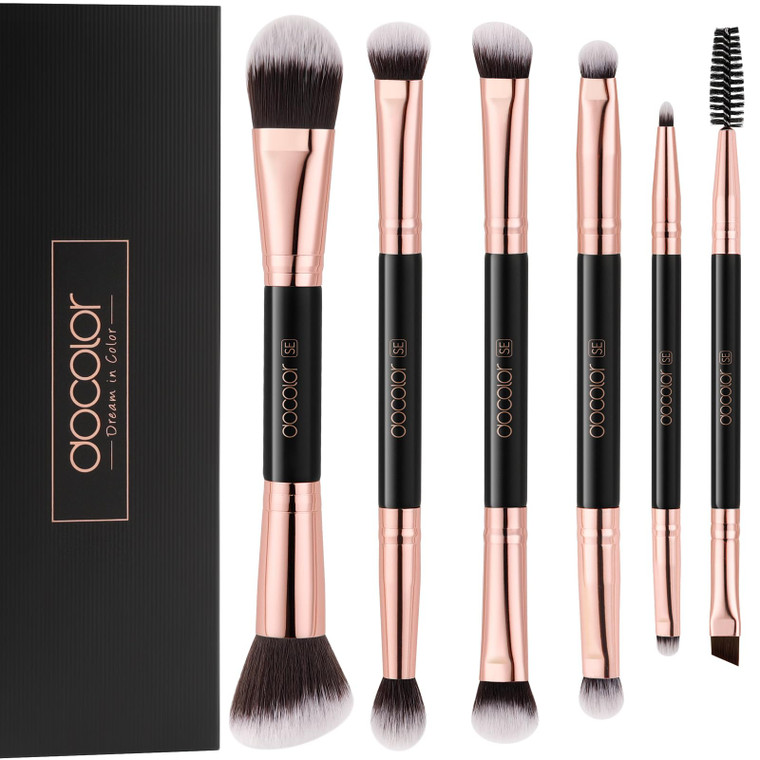 Docolor Double Sided Makeup Brushes, 6Pcs Double Ended Eyeshadow Brush Set Professional Eye Makeup Brushes Set Foundation Eyeshadow Blending Eyebrow
