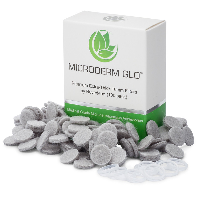 Microderm GLO Premium Extra-Thick 10mm Filters by Nuvéderm (100 pack) - Medical Grade Microdermabrasion Accessories with Patented Safe3D Technology,