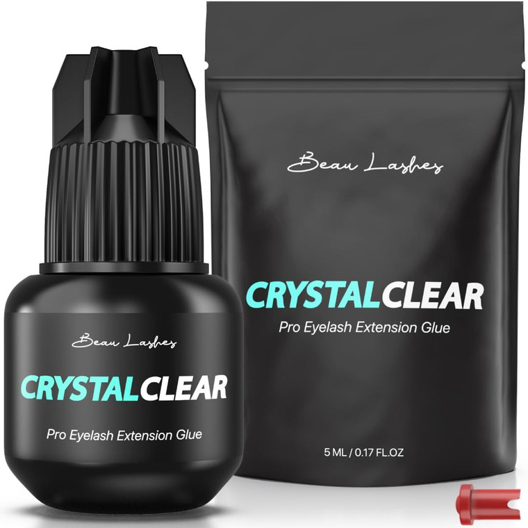 Crystal Clear Professional Eyelash Extension Glue | Super Strong Clear Lash Adhesive for Long Lasting Semi Permanent Individual Lash Eyelash Extensio